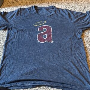 Blue Graphic T-Shirt with Red and Yellow Design